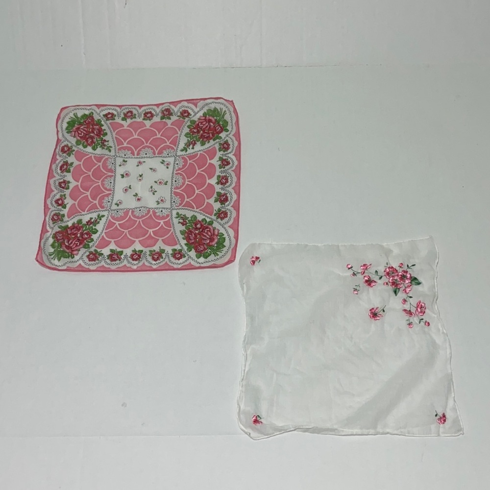 Vintage Floral Pink and White Handkerchief Set